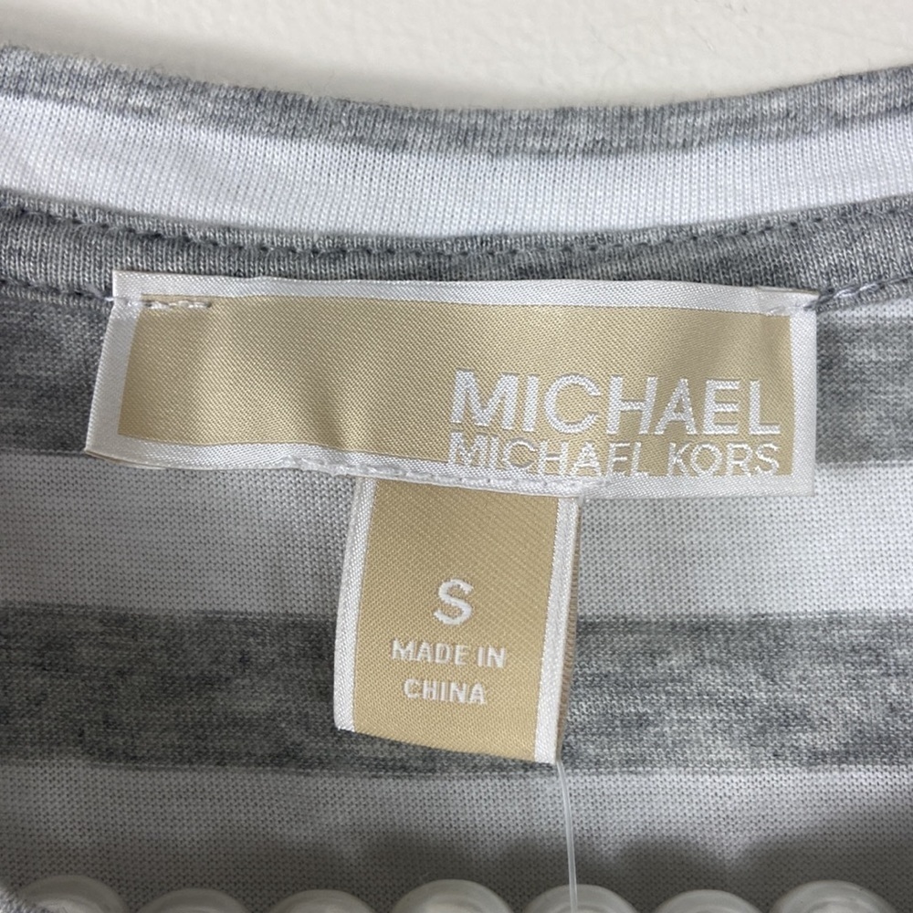 Michael Kors Gray White Stripe Tie Short Sleeve Tee Small NWT - Picture 3 of 6